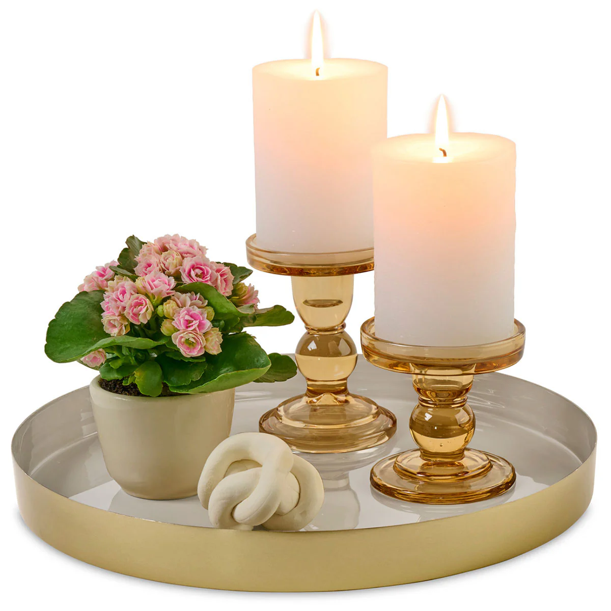 Be Home Moonbeam/Matte Gold Luxe Round Enamel Tray - Image 2