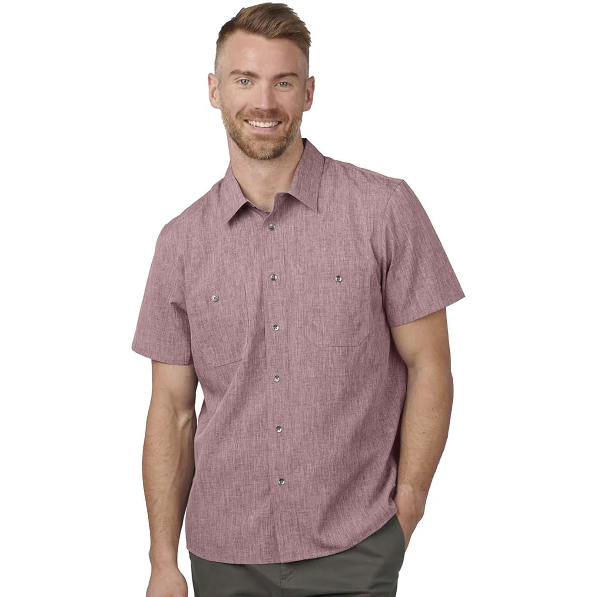 Edwards Men's Burgundy Heather Melange Ultra-Light Chambray Shirt - Image 3