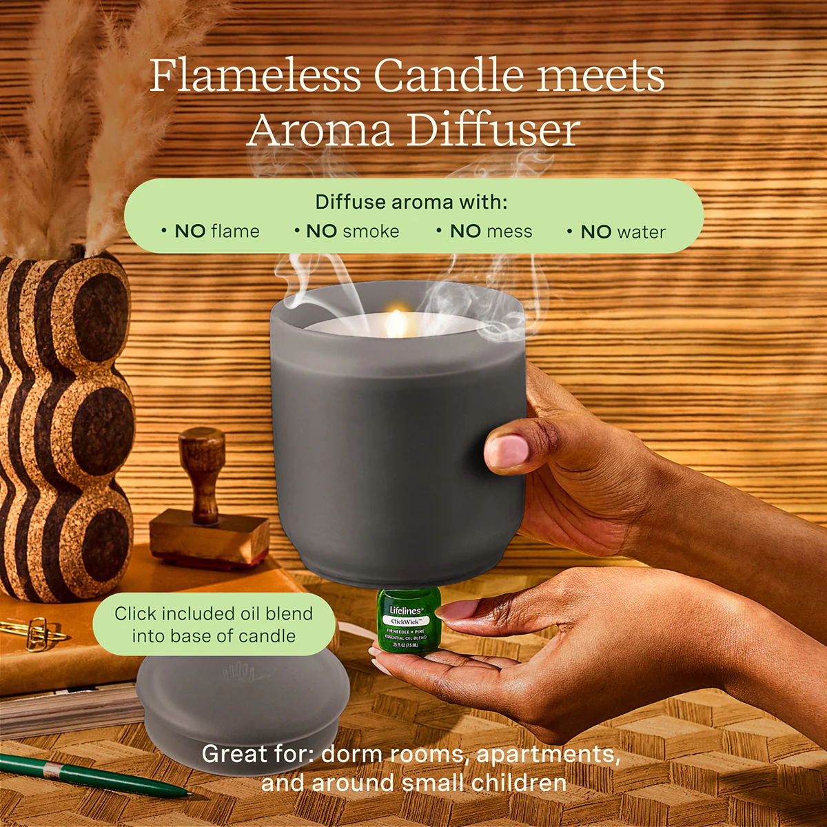 Lifelines Frosted Glass Charcoal Flameless Candle Diffuser - Image 2