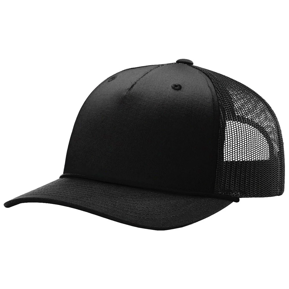 Richardson Black/Black Five Panel Trucker Hat with Rope
