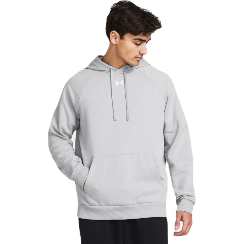 Under Armour Men's Mod Grey/White Rival Fleece Hoodie - Image 3