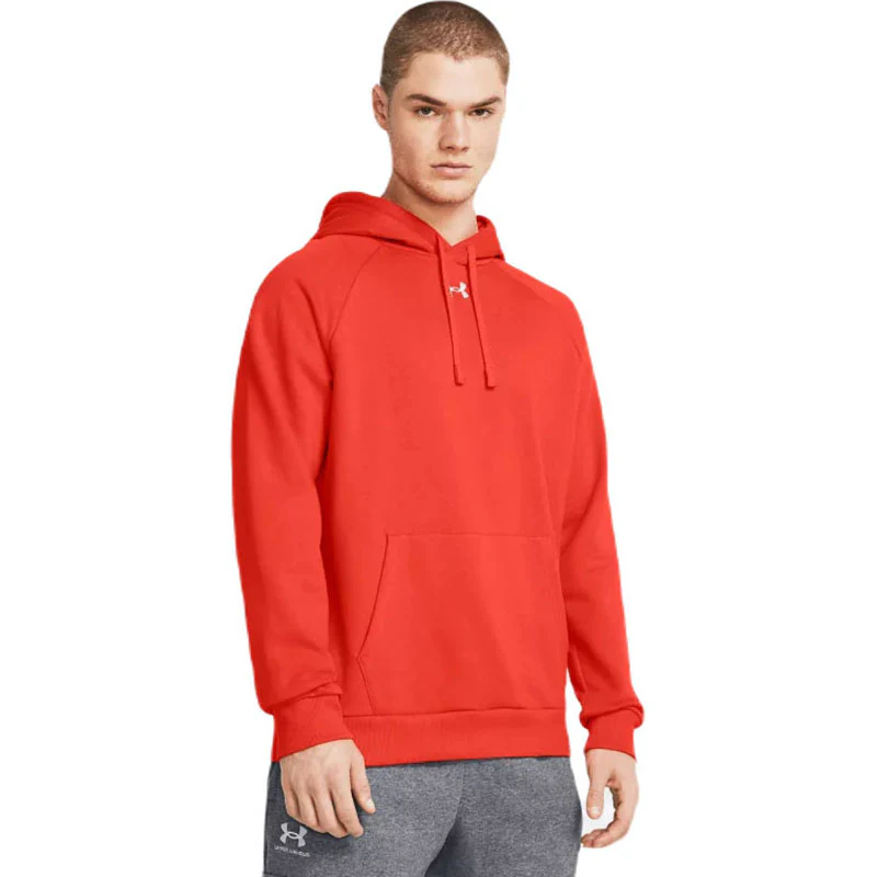Under Armour Men's Dark Orange/White Rival Fleece Hoodie - Image 3