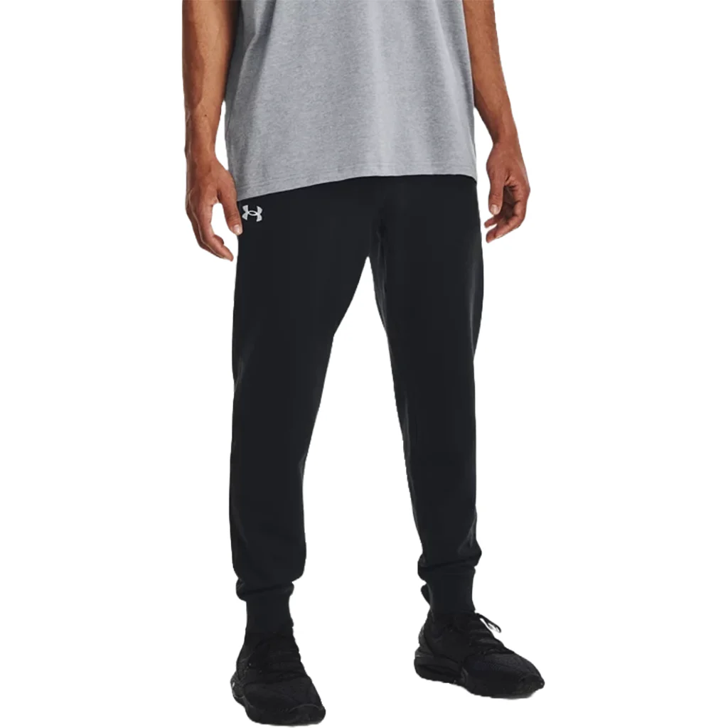 Under Armour Men's Black/White Rival Fleece Joggers - Image 3