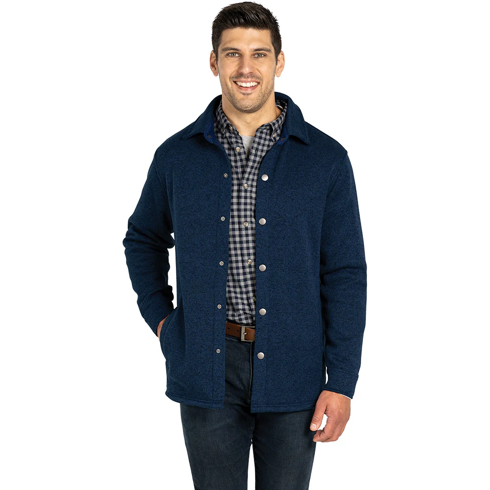 Charles River Men's Heather Navy Heathered Fleece Snap Shacket - Image 3