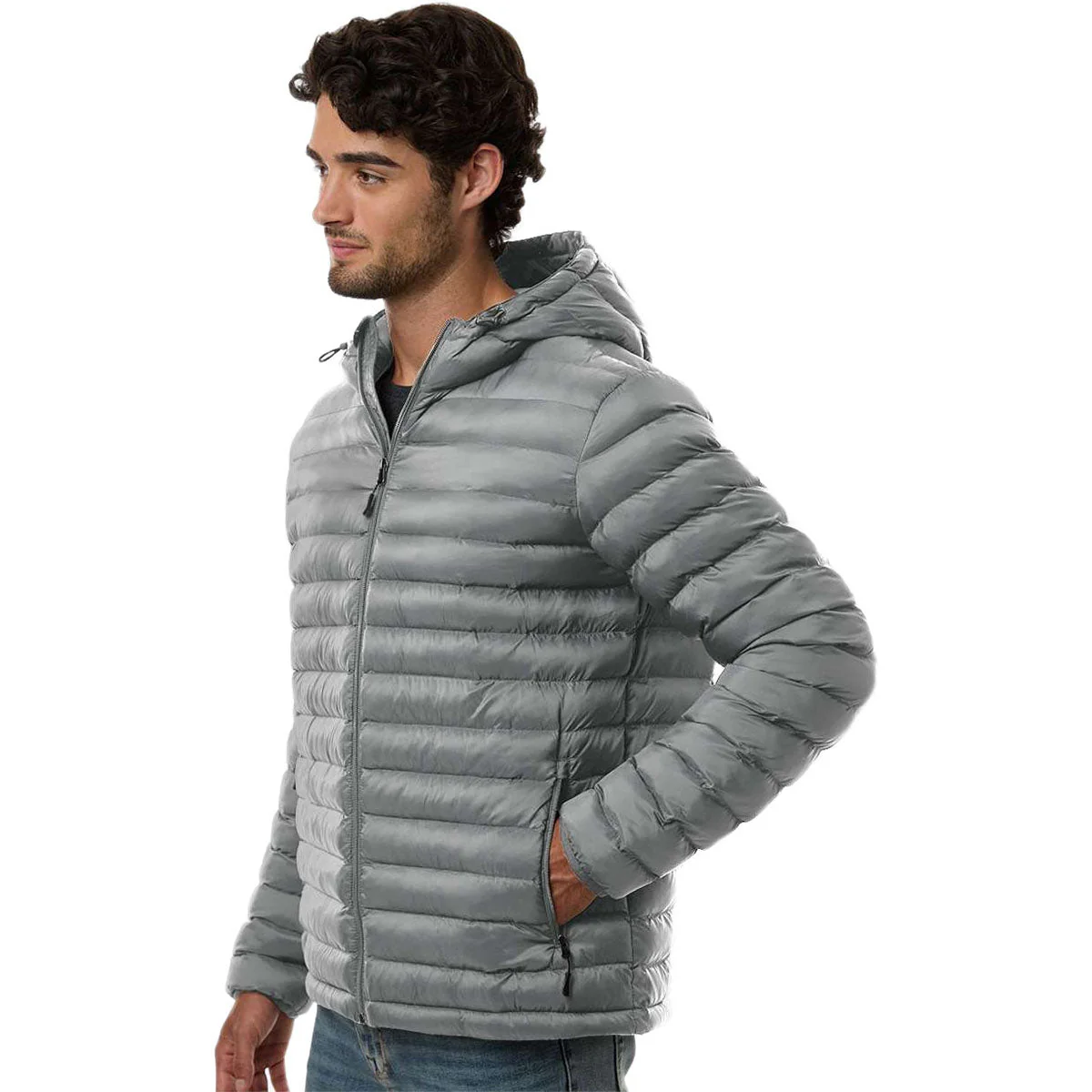 Weatherproof Men's Chelsea Grey Lightweight Poly-Filled Hooded Puffer Jacket - Image 5