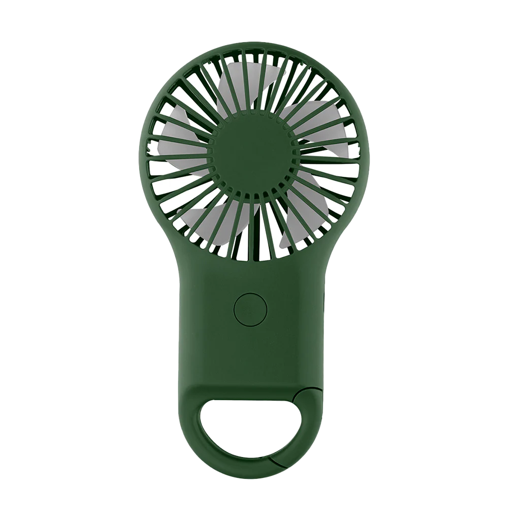 Hit Dark Green Rechargeable Handheld Fan With Carabiner 2.0