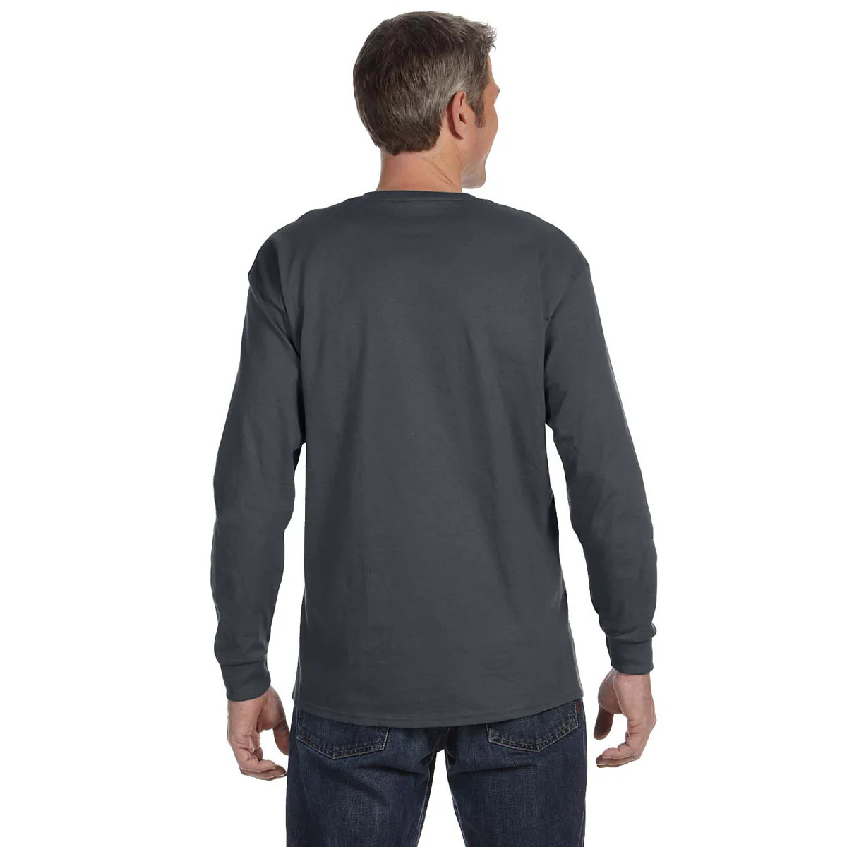 Jerzees Men's Charcoal Grey 5.6 Oz Dri-Power Active Long-Sleeve T-Shirt - Image 2