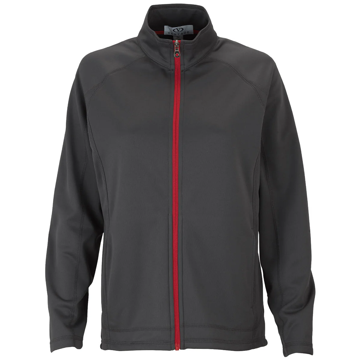 Vantage Women's Dark Grey/Sport Red Brushed Back Micro-Fleece Full-Zip Jacket