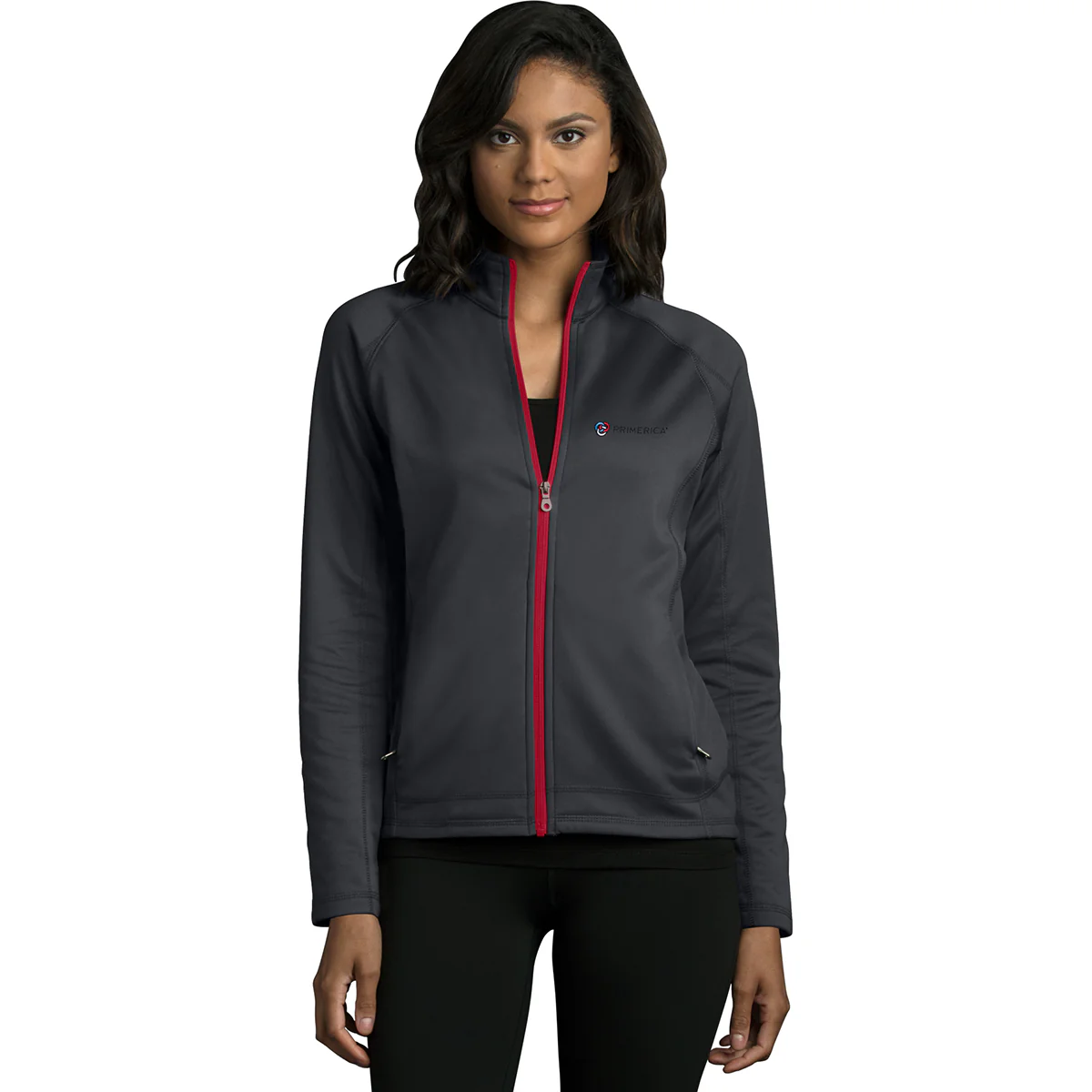 Vantage Women's Dark Grey/Sport Red Brushed Back Micro-Fleece Full-Zip Jacket - Image 3