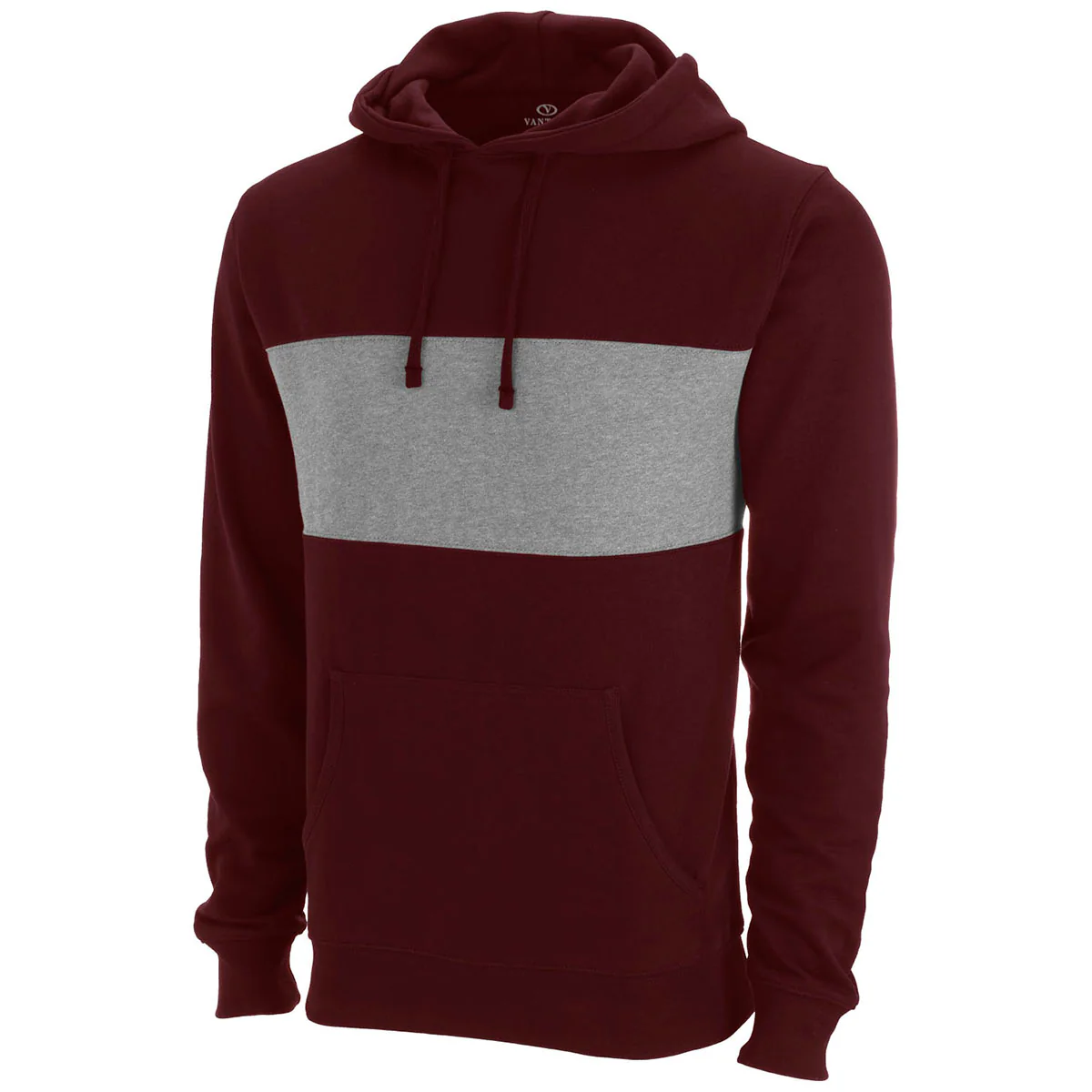 Vantage Men's Deep Maroon Premium Cotton Blocked Fleece Pullover Hoodie - Image 3