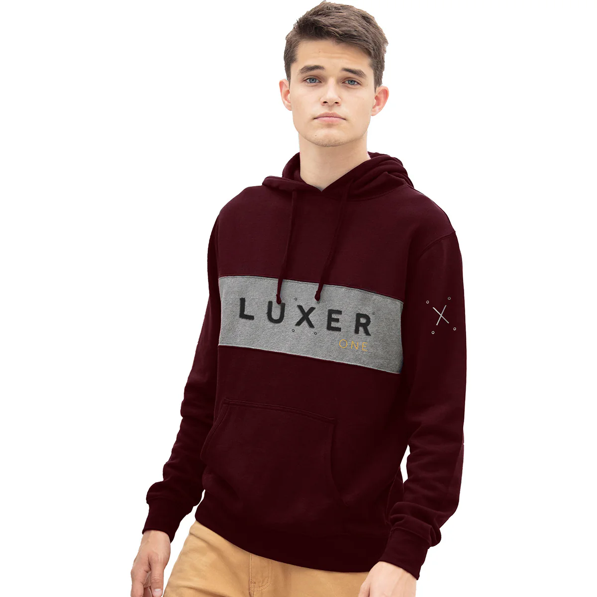 Vantage Men's Deep Maroon Premium Cotton Blocked Fleece Pullover Hoodie - Image 4
