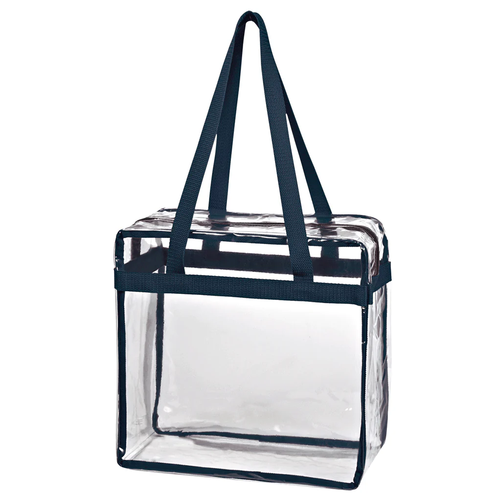 Hit Clear with Navy Trim EVA Tote Bag with Zipper - Image 2