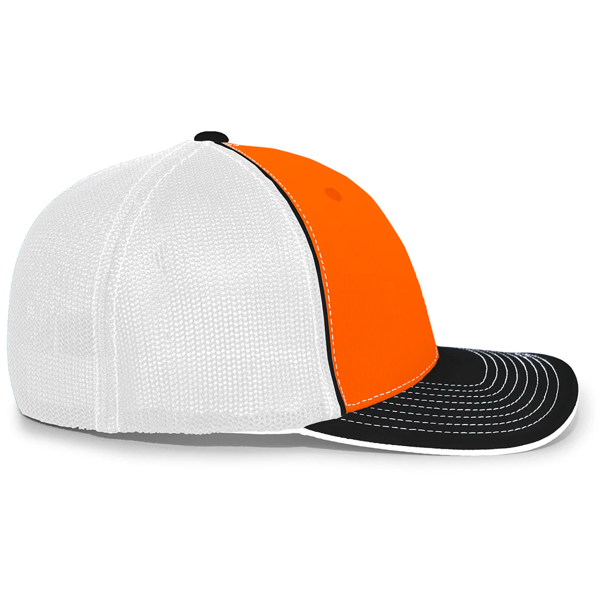 Pacific Headwear Orange/White/Black Universal Fitted Trucker Mesh Cap - Image 5