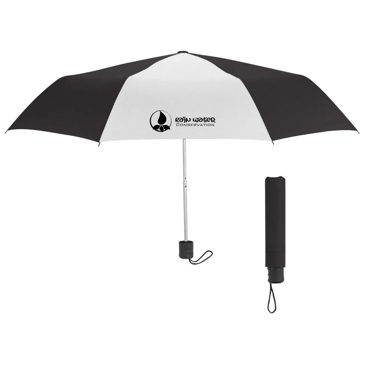 Hit Black/White 42" Arc Budget Telescopic Umbrella - Image 2