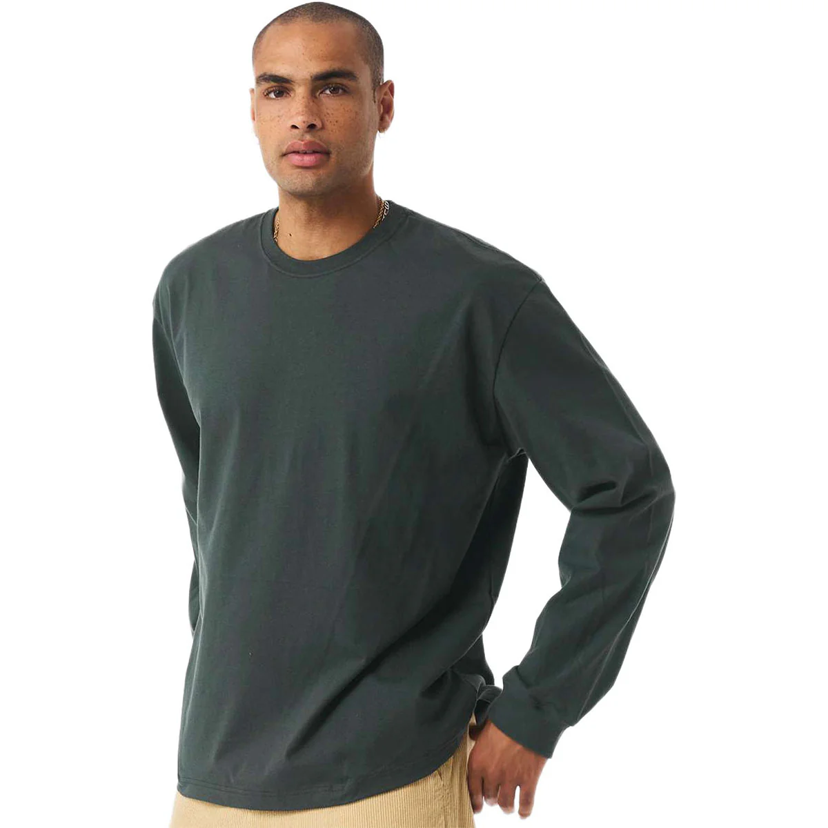 Bella + Canvas Men's Hunter Green 7.5 oz Heavyweight Long Sleeve Tee - Image 5
