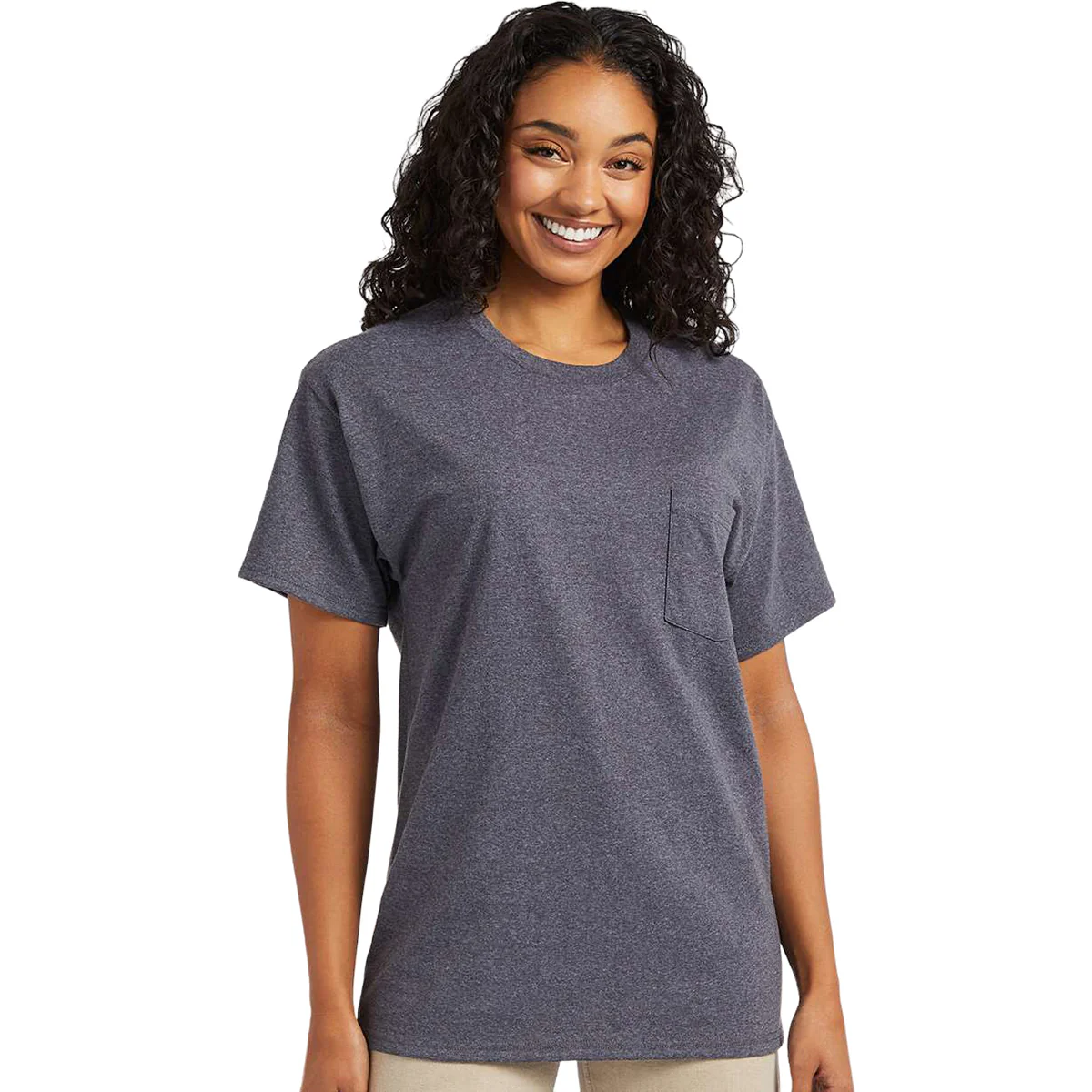 Hanes Unisex Charcoal Heather Essential-T Pocket T-Shirt - Image 3