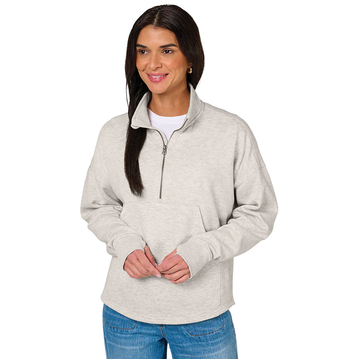 Charles River Women's Oatmeal Heather Willow Half Zip Sweatshirt - Image 5