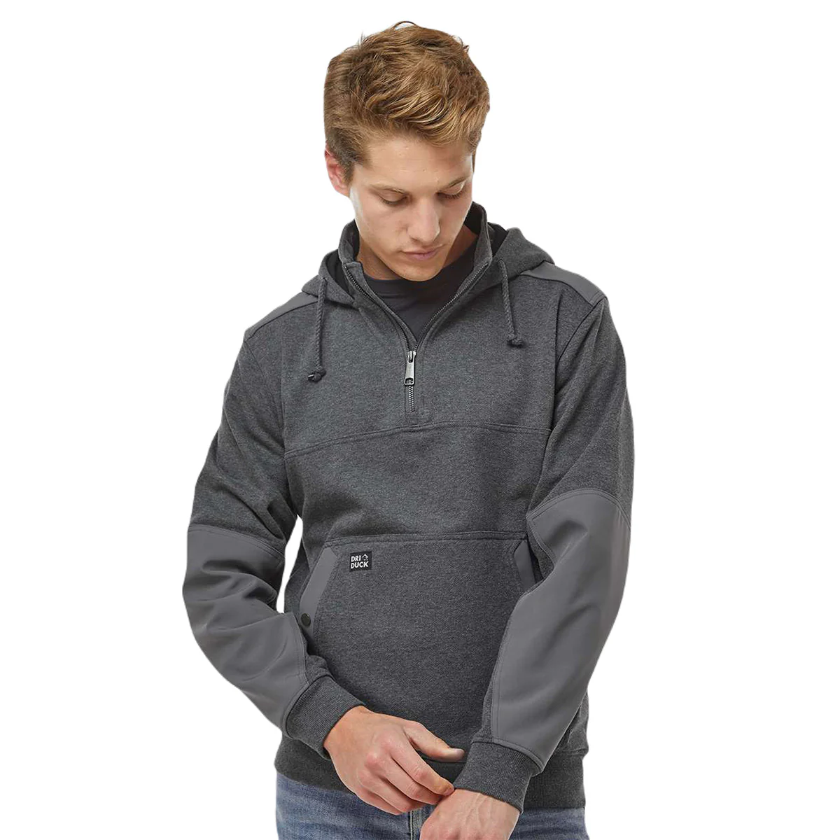 Dri Duck Men's Dark Oxford Mission Quarter-Zip Hooded Pullover - Image 3