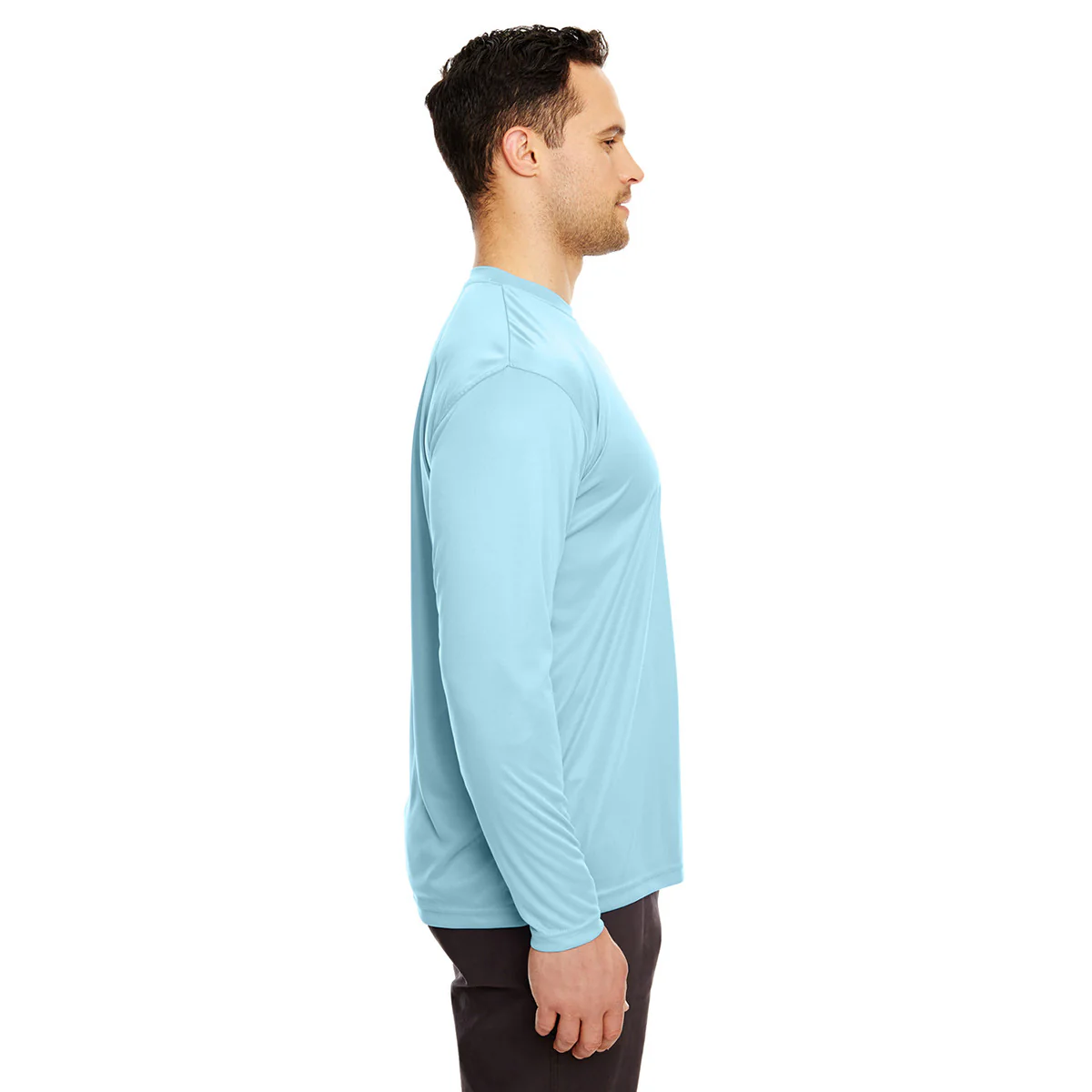 UltraClub Men's Ice Blue Cool & Dry Sport Long-Sleeve Performance Interlock T-Shirt - Image 4
