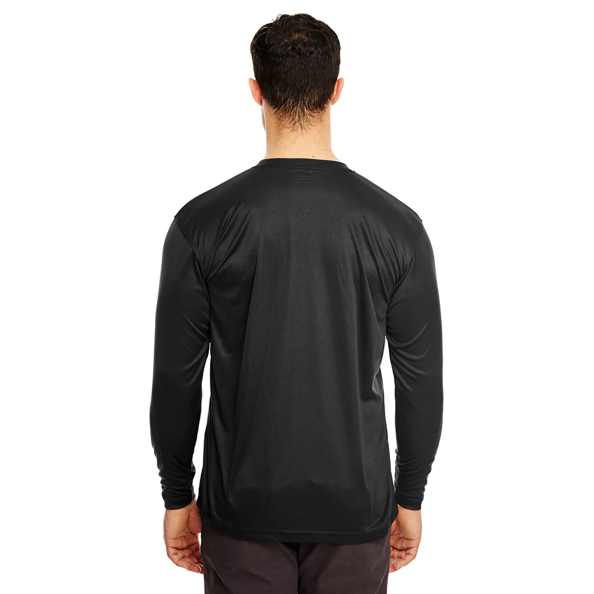 UltraClub Men's Black Cool & Dry Sport Long-Sleeve Performance Interlock T-Shirt - Image 3