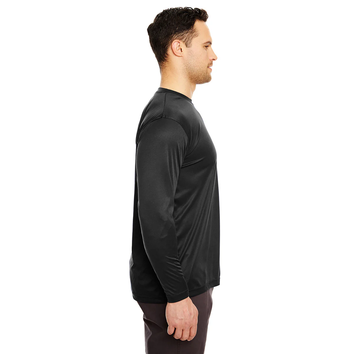 UltraClub Men's Black Cool & Dry Sport Long-Sleeve Performance Interlock T-Shirt - Image 4