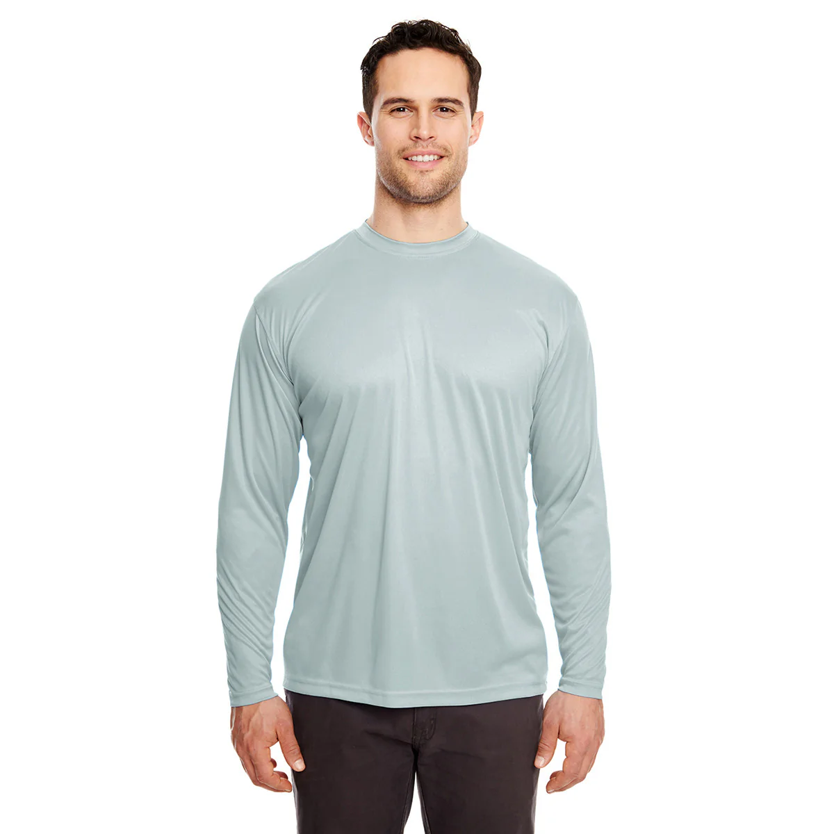 UltraClub Men's Grey Cool & Dry Sport Long-Sleeve Performance Interlock T-Shirt - Image 2
