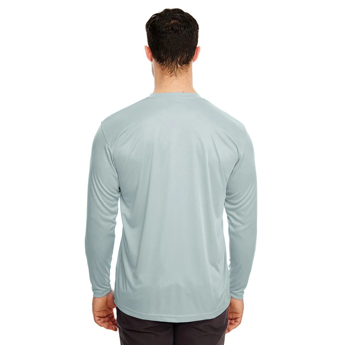 UltraClub Men's Grey Cool & Dry Sport Long-Sleeve Performance Interlock T-Shirt - Image 3