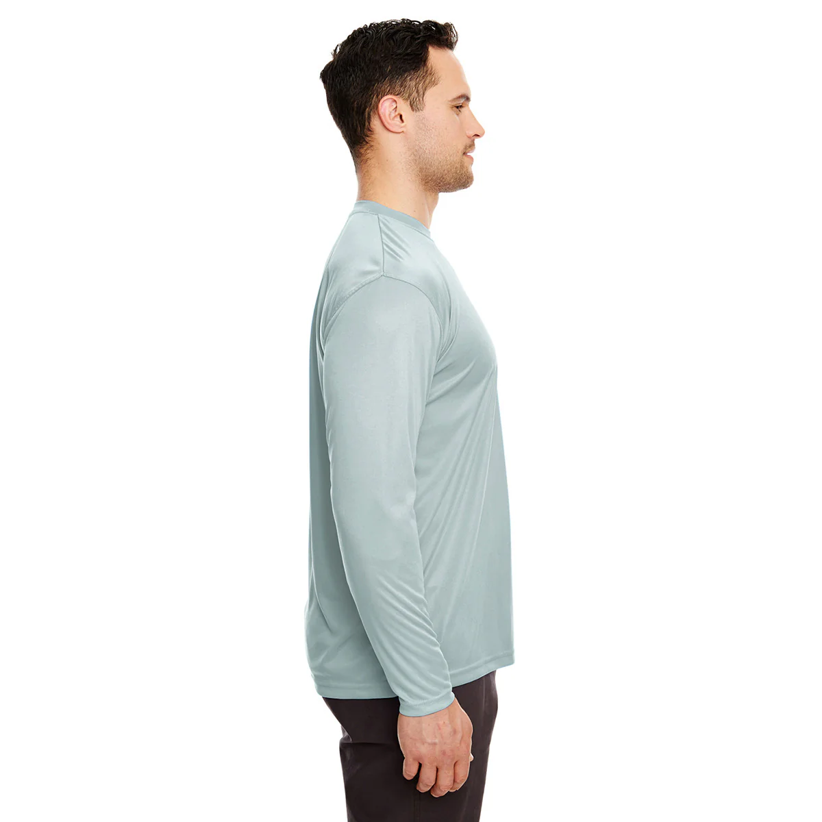 UltraClub Men's Grey Cool & Dry Sport Long-Sleeve Performance Interlock T-Shirt - Image 4