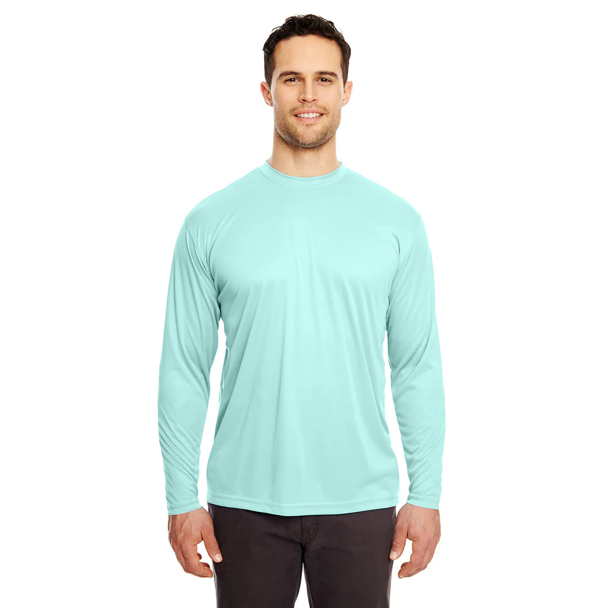 UltraClub Men's Sea Frost Cool & Dry Sport Long-Sleeve Performance Interlock T-Shirt - Image 2