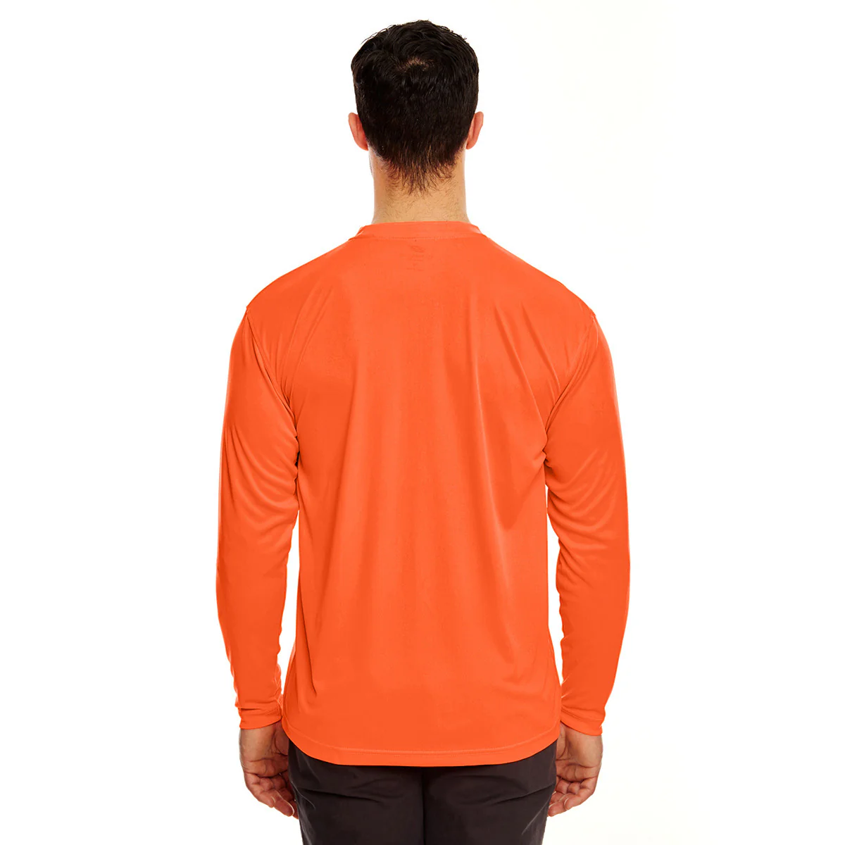 UltraClub Men's Bright Orange Cool & Dry Sport Long-Sleeve Performance Interlock T-Shirt - Image 3