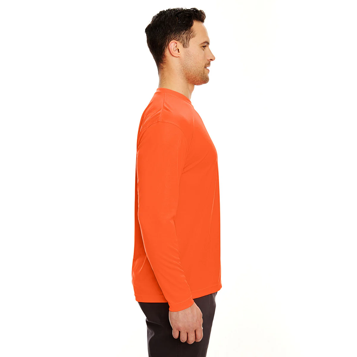 UltraClub Men's Bright Orange Cool & Dry Sport Long-Sleeve Performance Interlock T-Shirt - Image 4