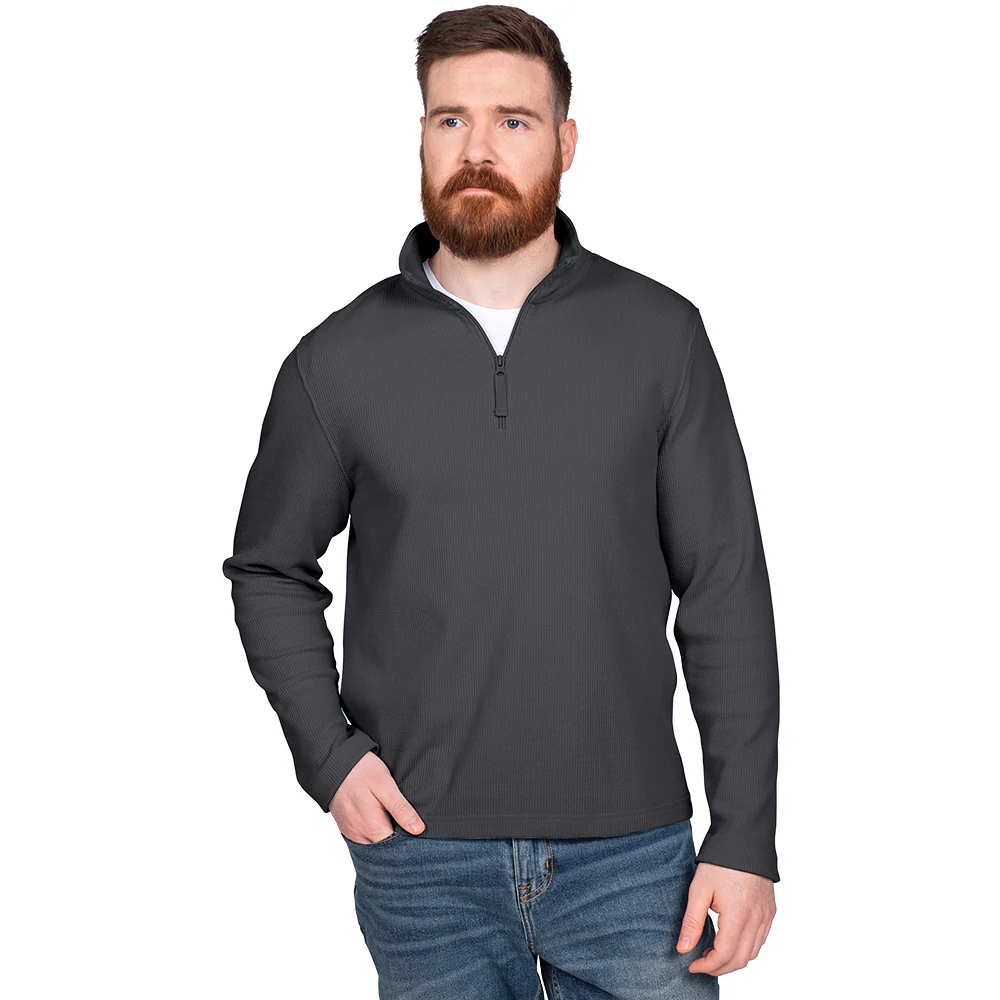 Charles River Men's Charcoal Waffle Quarter Zip Pullover - Image 3