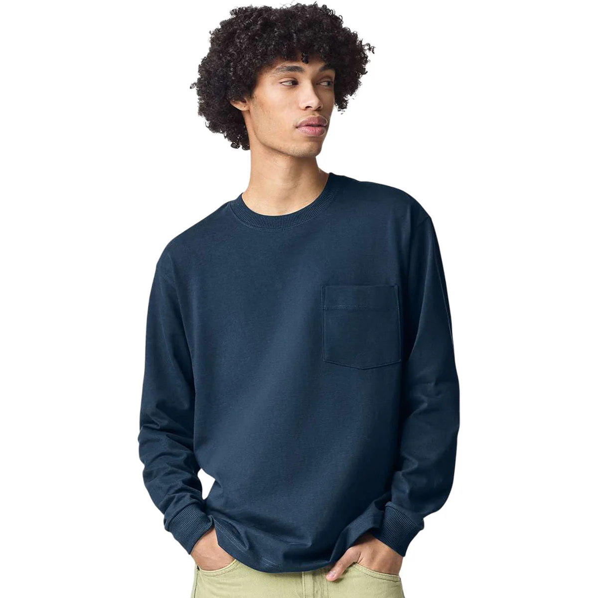American Apparel Unisex Sea Blue Super Heavyweight Long Sleeve Pocket Tee - Image 3