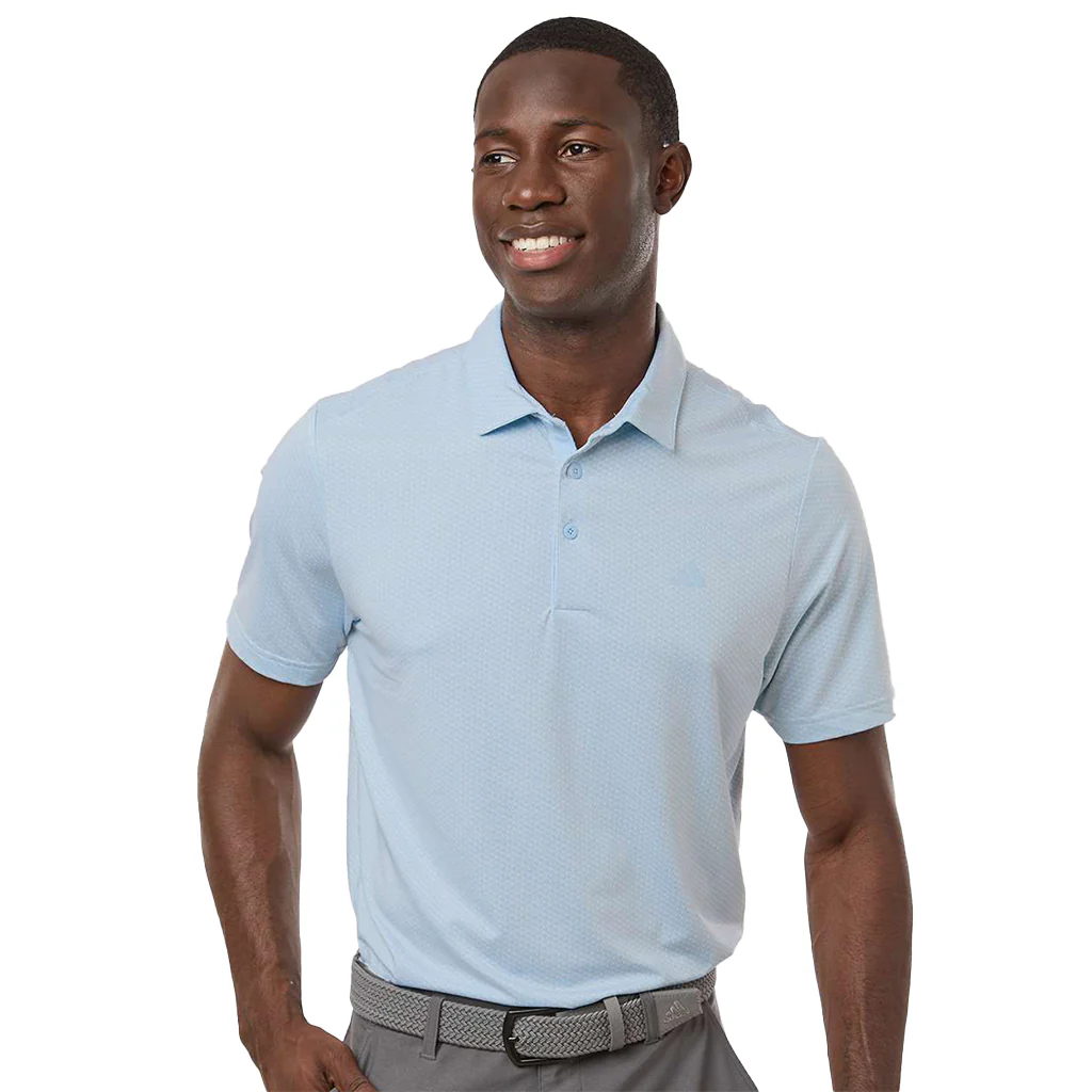 Adidas Men's White/Crystal Sky Performance Textured Polo