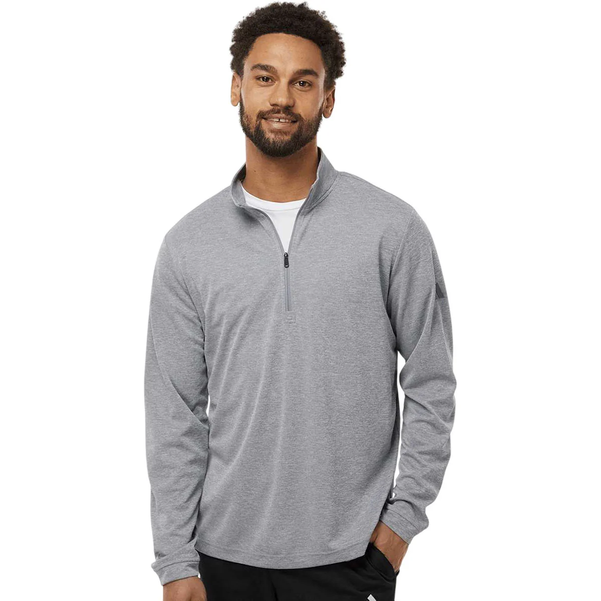 Adidas Men's Grey Three Melange Lightweight Quarter-Zip Pullover - Image 3