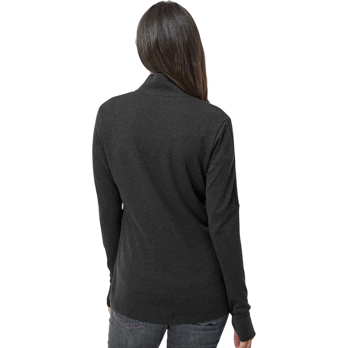 adidas Women's Acid Black Melange Melange 3-Stripes Quarter Zip Pullover - Image 4