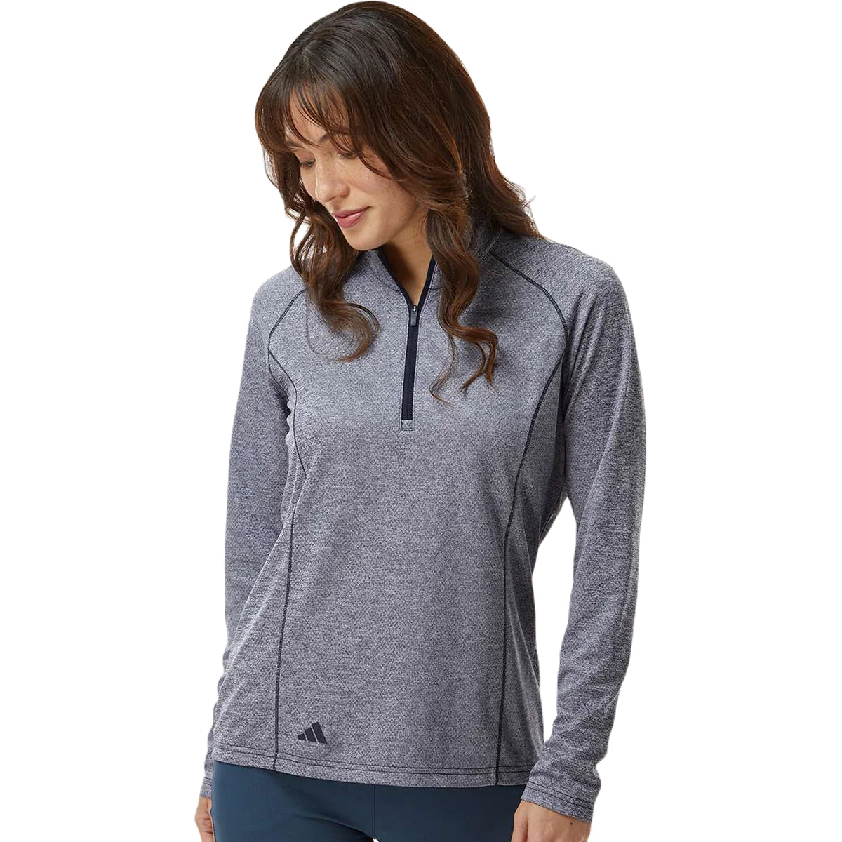 Adidas Women's Collegiate Navy Melange Space Dyed Quarter Zip Pullover - Image 3