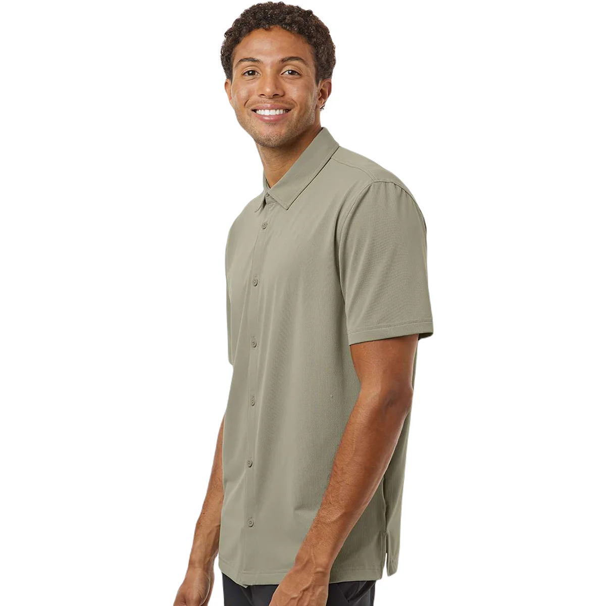 Adidas Men's Silver Pebble Button-Down Short Sleeve Shirt - Image 5