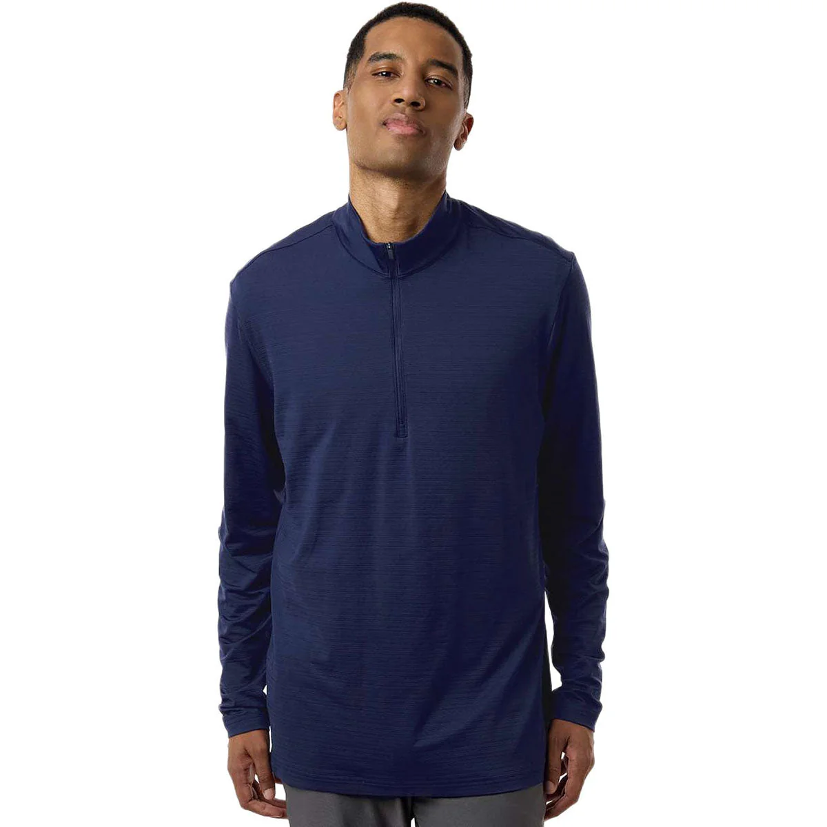 Adidas Men's Dark Blue Textured Stripe Quarter-Zip Pullover - Image 3
