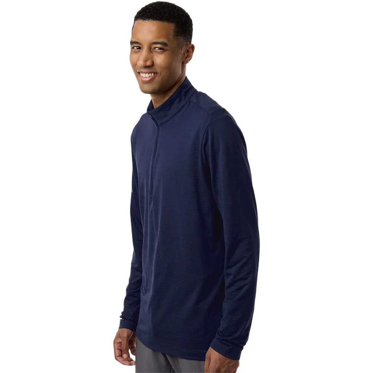 Adidas Men's Dark Blue Textured Stripe Quarter-Zip Pullover - Image 5