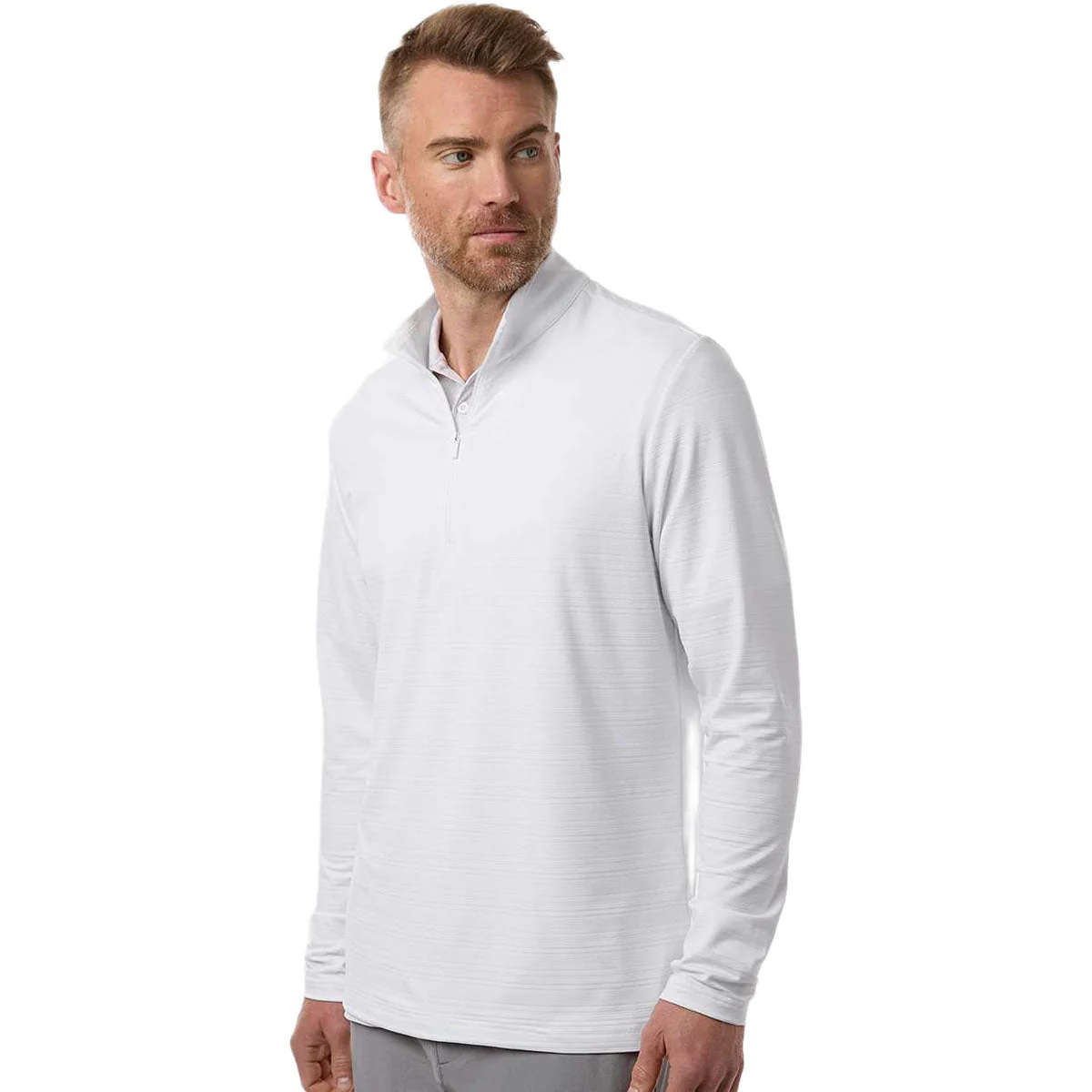 Adidas Men's White Textured Stripe Quarter-Zip Pullover - Image 5