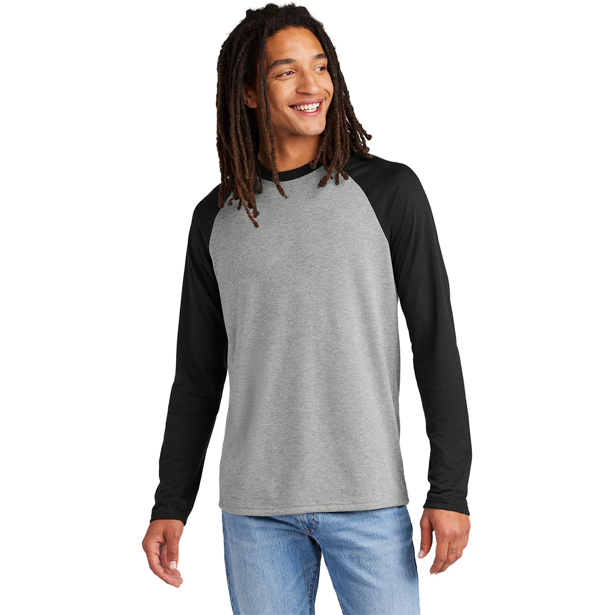 Allmade Unisex Deep Black/Aluminum Grey Tri-Blend Long Sleeve Colorblock Raglan - Image 3