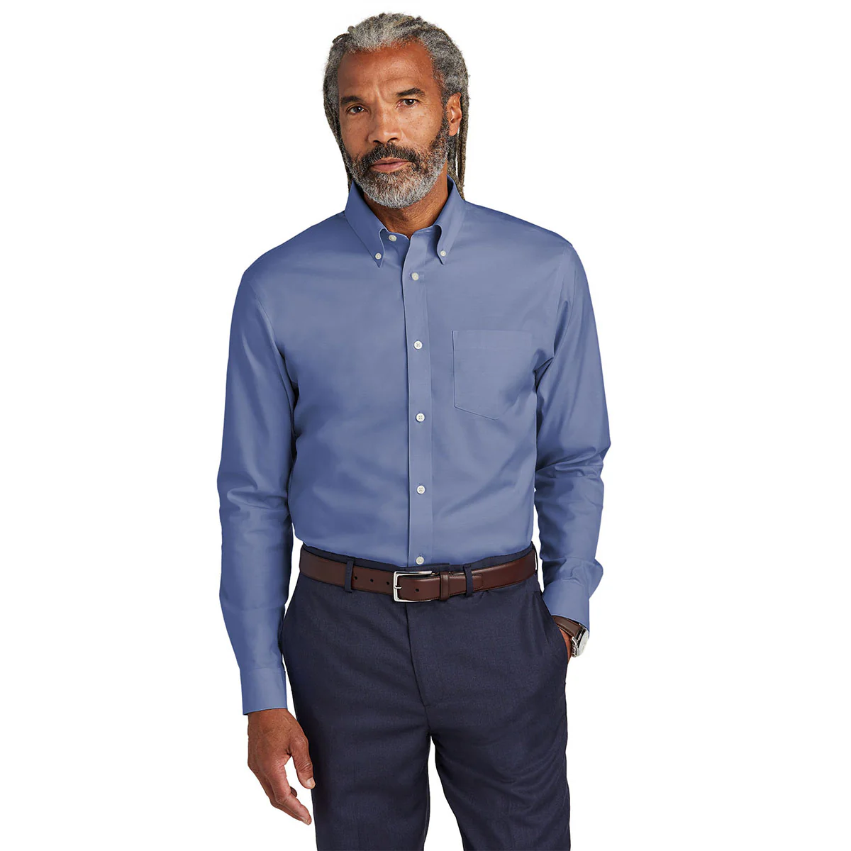 Brooks Brothers Men's Cobalt Blue Wrinkle-Free Stretch Pinpoint Shirt - Image 3