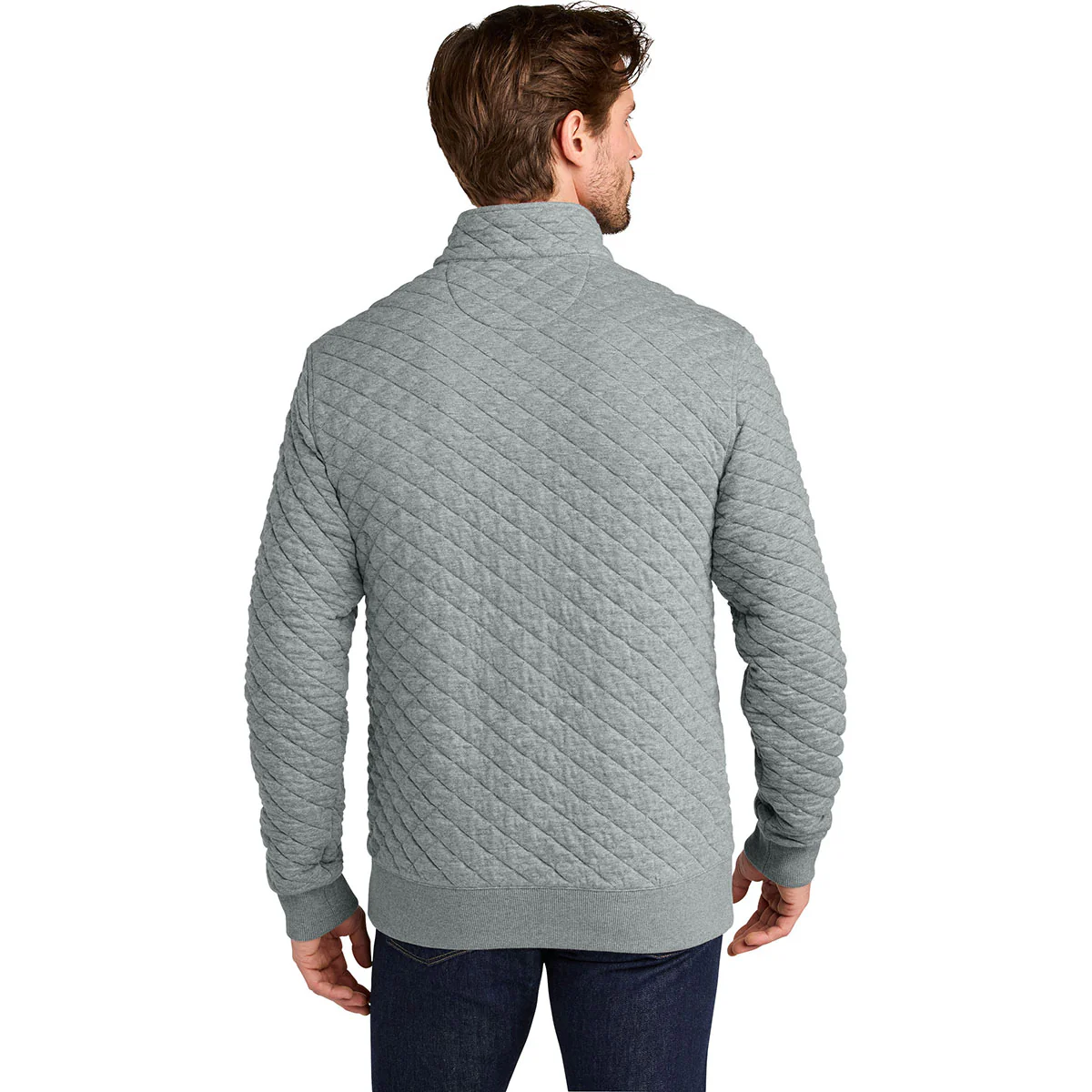 Brooks Brothers Men's Light Shadow Grey Heather Diamond Quilt 1/4-Zip - Image 4