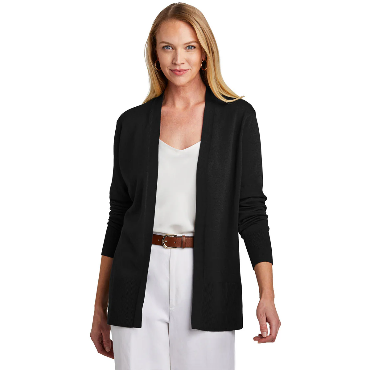Brooks Brothers Women's Deep Black Cotton Stretch Long Cardigan Sweater - Image 3