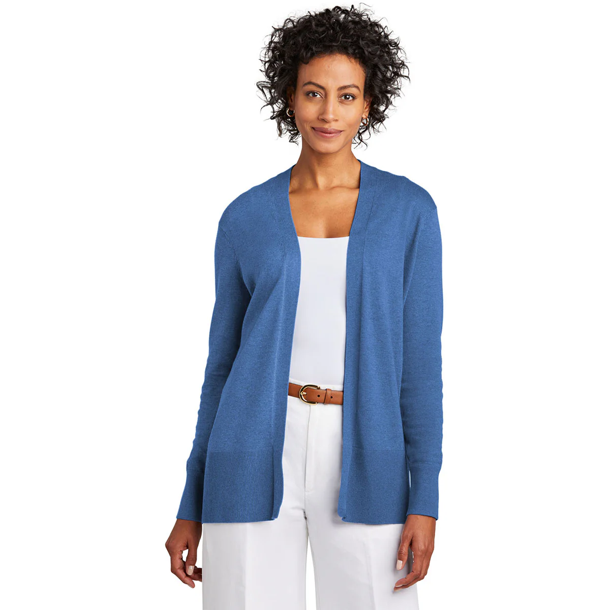 Brooks Brothers Women's Charter Blue Heather Cotton Stretch Long Cardigan Sweater - Image 3