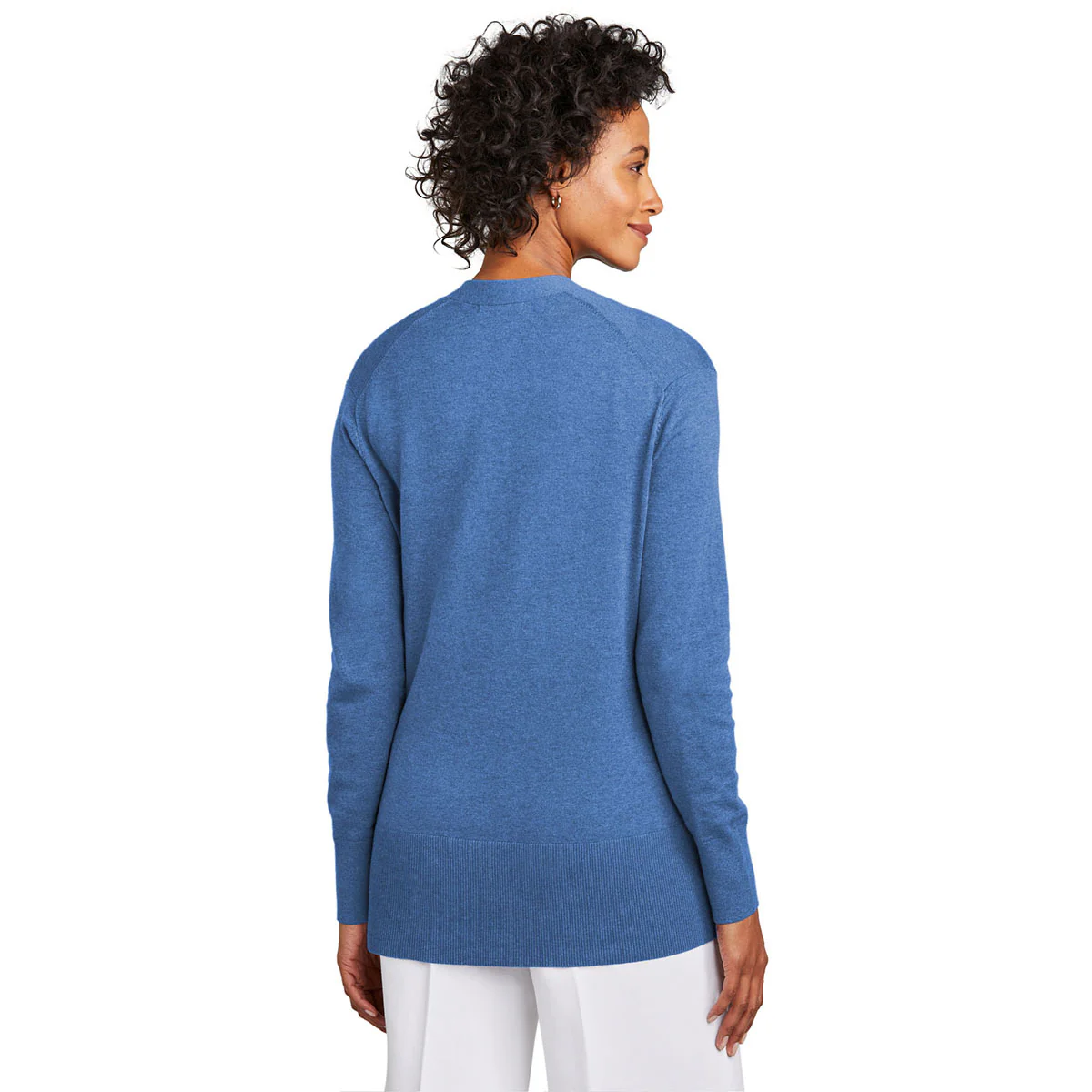 Brooks Brothers Women's Charter Blue Heather Cotton Stretch Long Cardigan Sweater - Image 4