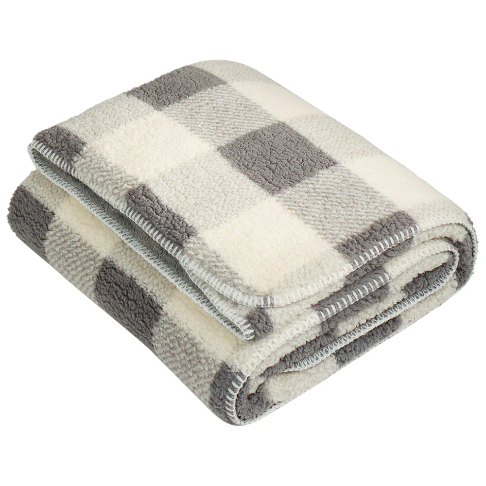 Port Authority Grey/Marshmallow Buffalo Plaid Double-Sided Sherpa/Plush Blanket - Image 2