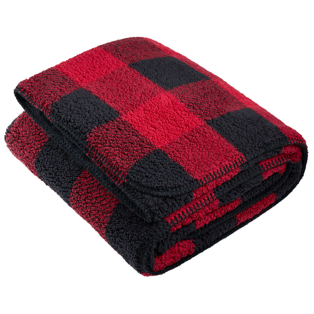 Port Authority Black/Red Buffalo Plaid Double-Sided Sherpa/Plush Blanket - Image 2