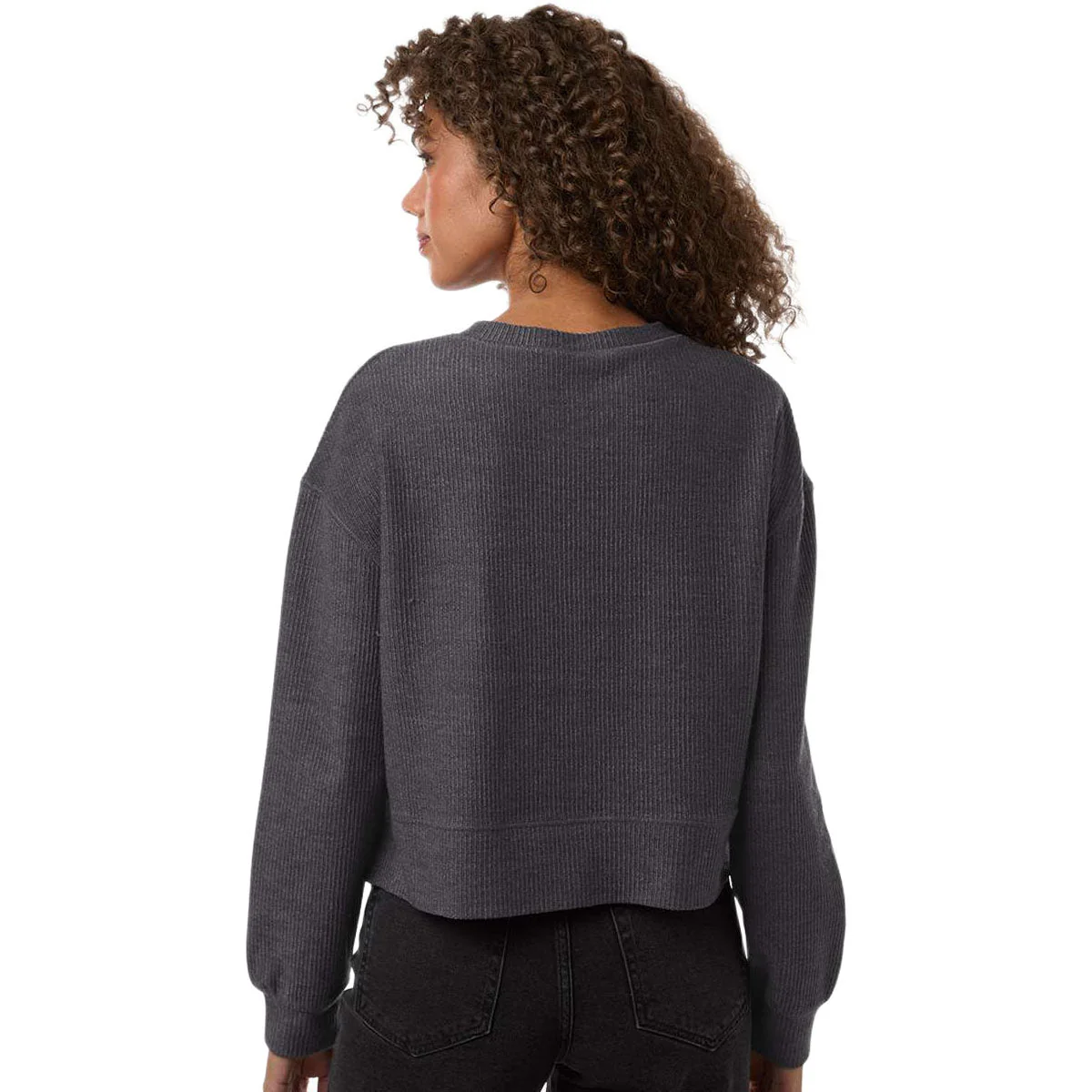 Boxercraft Women's Black Ribbed Knit Cropped Boxy Crew - Image 4